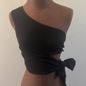 Black One-Shoulder Wrap Top